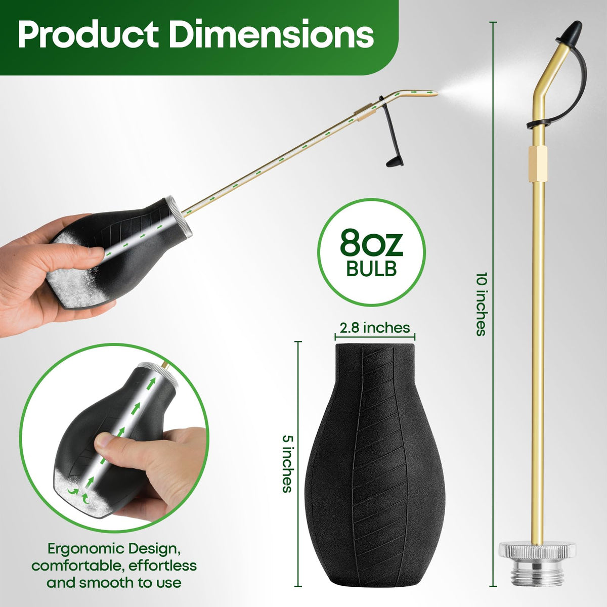 Powder Duster,Diatomaceous Earth Applicator, Large Bulb Duster with Long Metal Tube,Puffer Sprayer for Multi Purpose Indoor and Outdoor,for Organic Gardening Agricultural Supplies(1Pack)
