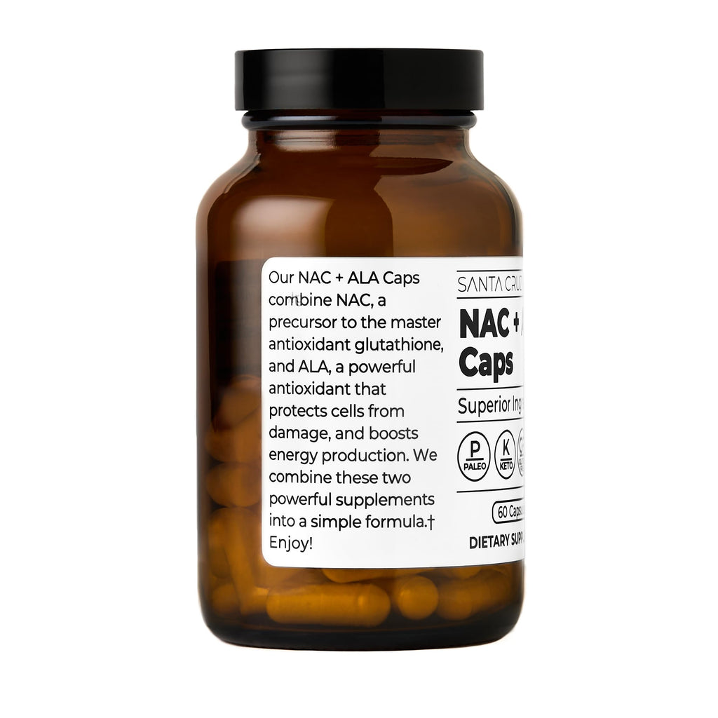 Santa Cruz Paleo, NAC + ALA Caps, NAC Supplement and Antioxidant Complex with Alpha Lipoic Acid and N-Acetyl Cysteine, Cellular Support and Nutrient Balance, Gluten Free, Keto, Paleo, 60 Capsules
