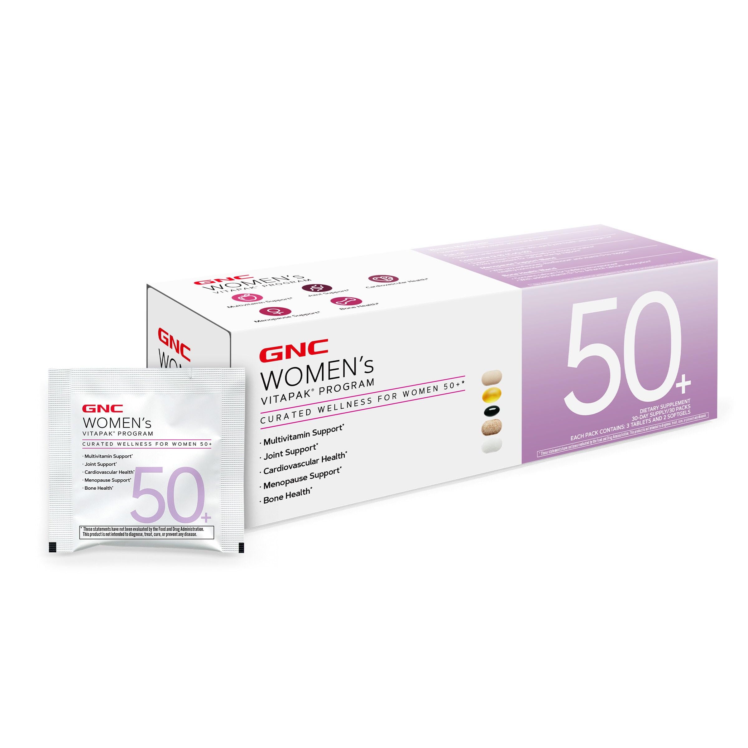 Buy now GNC Womenâ€™s 50+ Vitapak, 5-in-1 Multivitamin Pack, Healthy Hormones, Brain Health, Metabolism, Bone Strength, Edible Dietary Supplement, 30 Servings at indiglob india