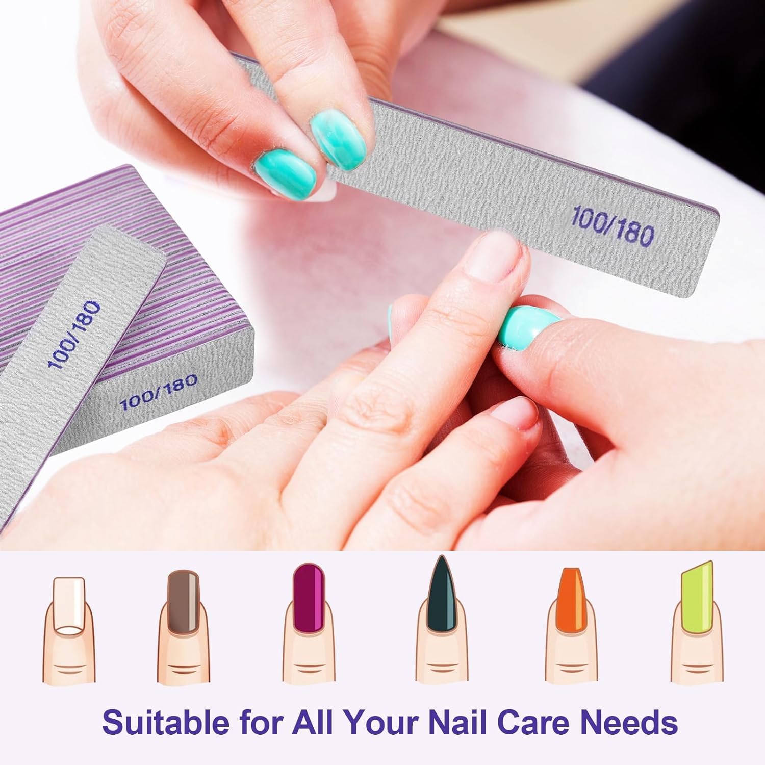 Nail Files (12 Pack), 100/180 Grit Emery Boards Nail File for Natural Nails and Acrylic Nails, Double Sided Emory Boards limas para unas acrilicas Profesional Fingernail Filer Reusable Manicure Gray