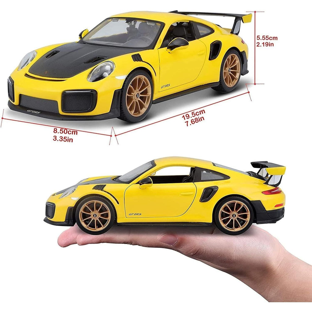 Buy now Maisto Porsche 911 GT2 RS Yellow with Carbon Hood and Gold Wheels Special Edition 1/24 Diecast Model Car at indiglob india