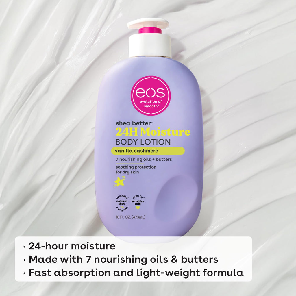 Buy now eos Shea Better Body Lotion Vanilla Cashmere, 24-Hour Moisture Skin Care, Lightweight & Non-Greasy, Natural Shea, Vegan, Vanilla Body Lotion, 16 fl oz at indiglob india