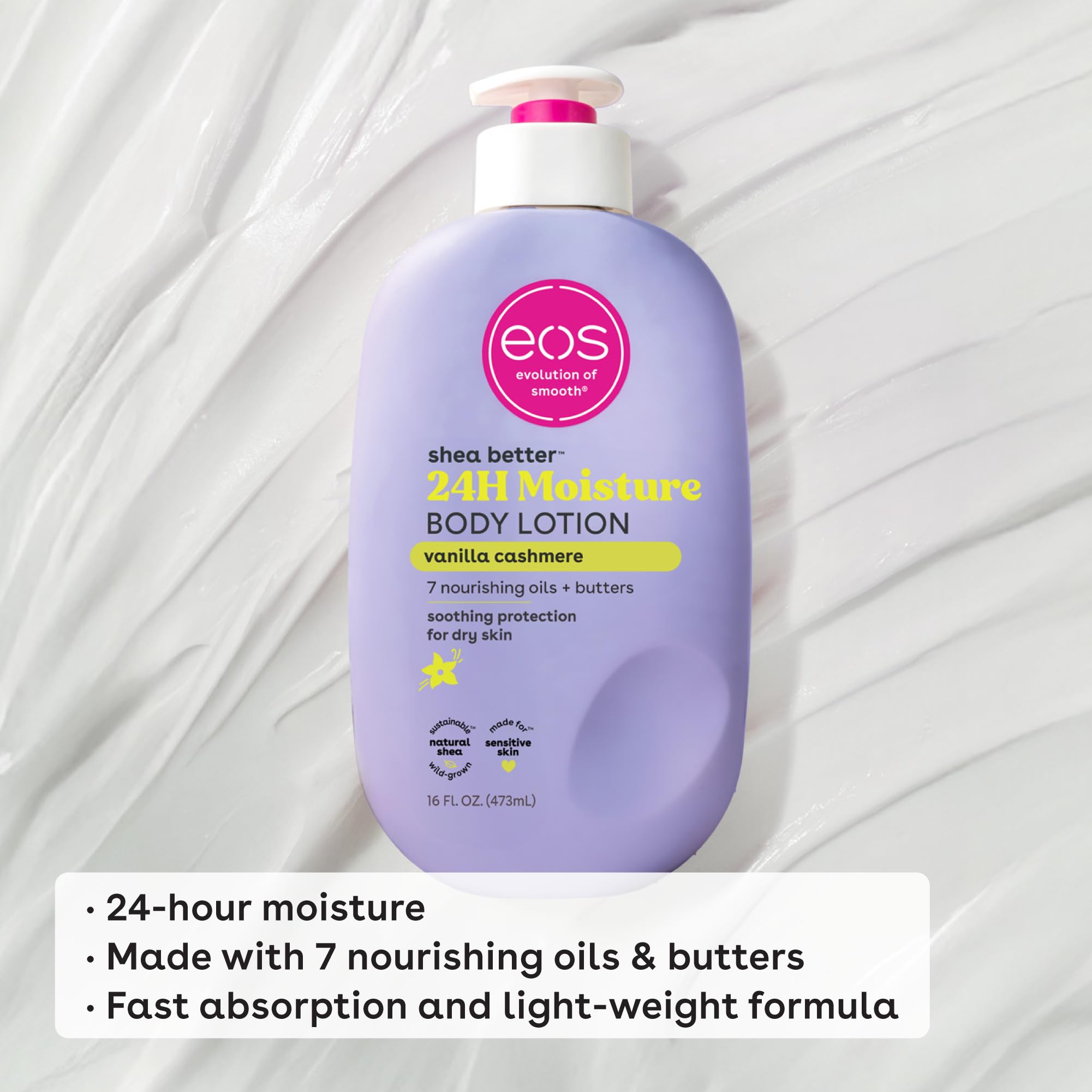 Buy now eos Shea Better Body Lotion Vanilla Cashmere, 24-Hour Moisture Skin Care, Lightweight & Non-Greasy, Natural Shea, Vegan, Vanilla Body Lotion, 16 fl oz at indiglob india