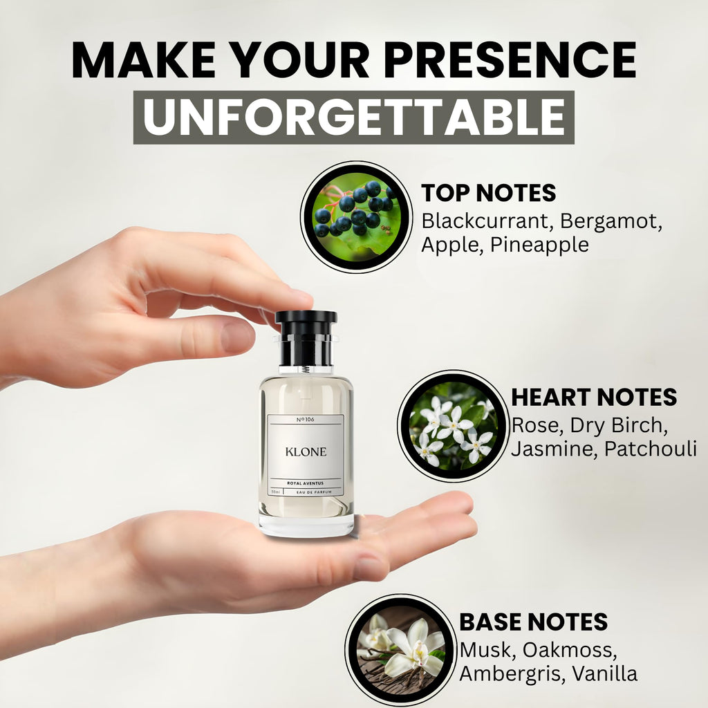 Klone Scents Royal Aventus – 12+ Hours Long-Lasting Designer Inspired Fragrance – Smells Like Aventus with Notes of Bergamot, Pineapple & Oakmoss – Clean Ingredients, No Parabens – 50ml