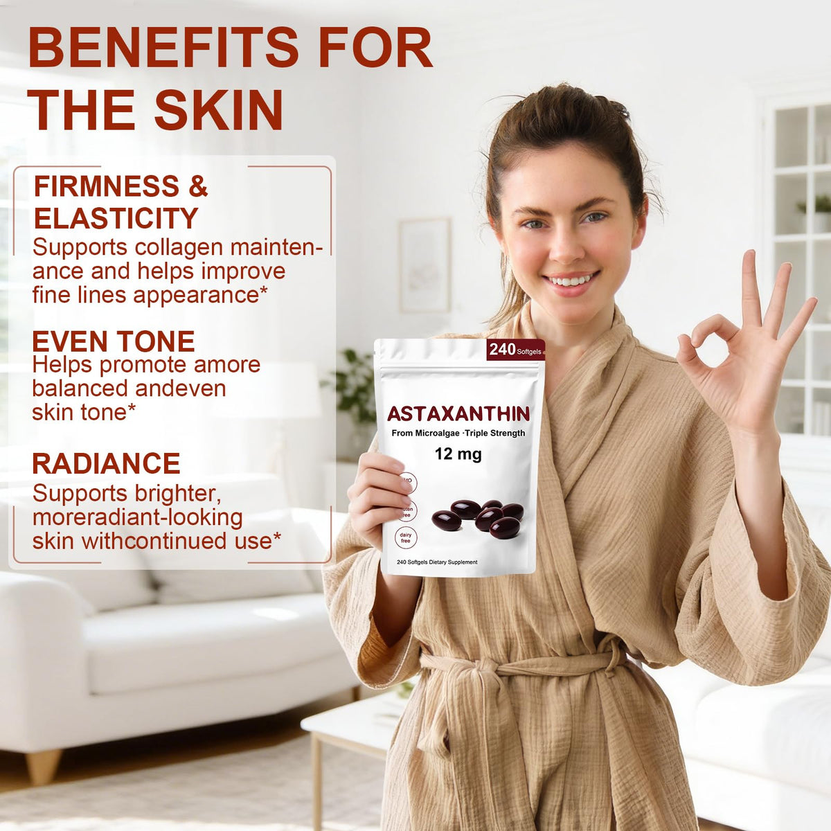Astaxanthin 12mg Antioxidant Supplements, 240 Softgels