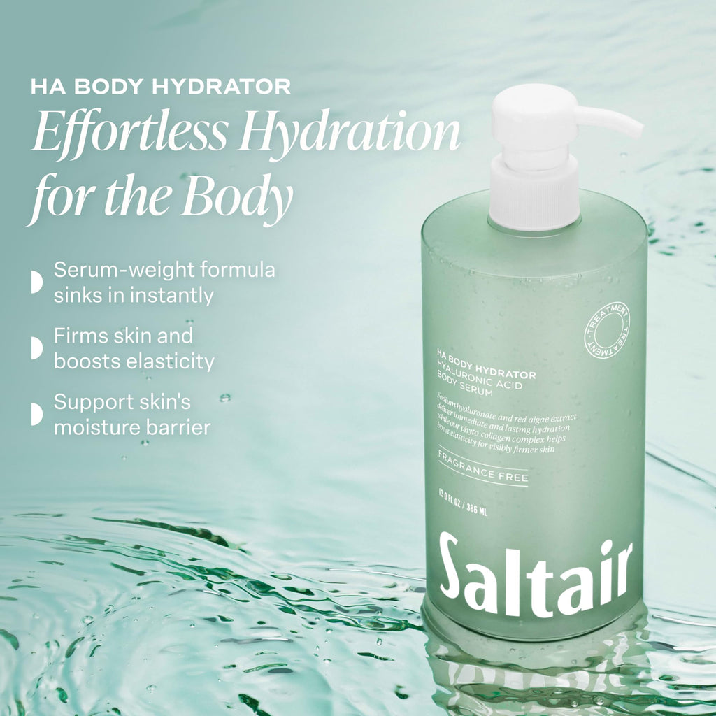 Saltair Hyaluronic Acid Body Serum | Fragrance-Free HA Hydrator | 13 oz | Red algae and sodium hyaluronate for lightweight hydration and a soft comfortable finish