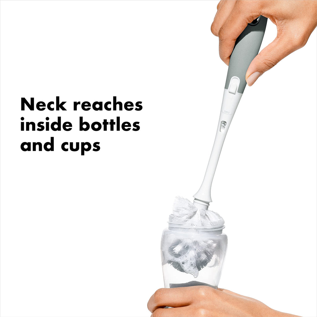 OXO Tot Baby Bottle Brush with Nipple Cleaner and Stand, Gray 2-Pack