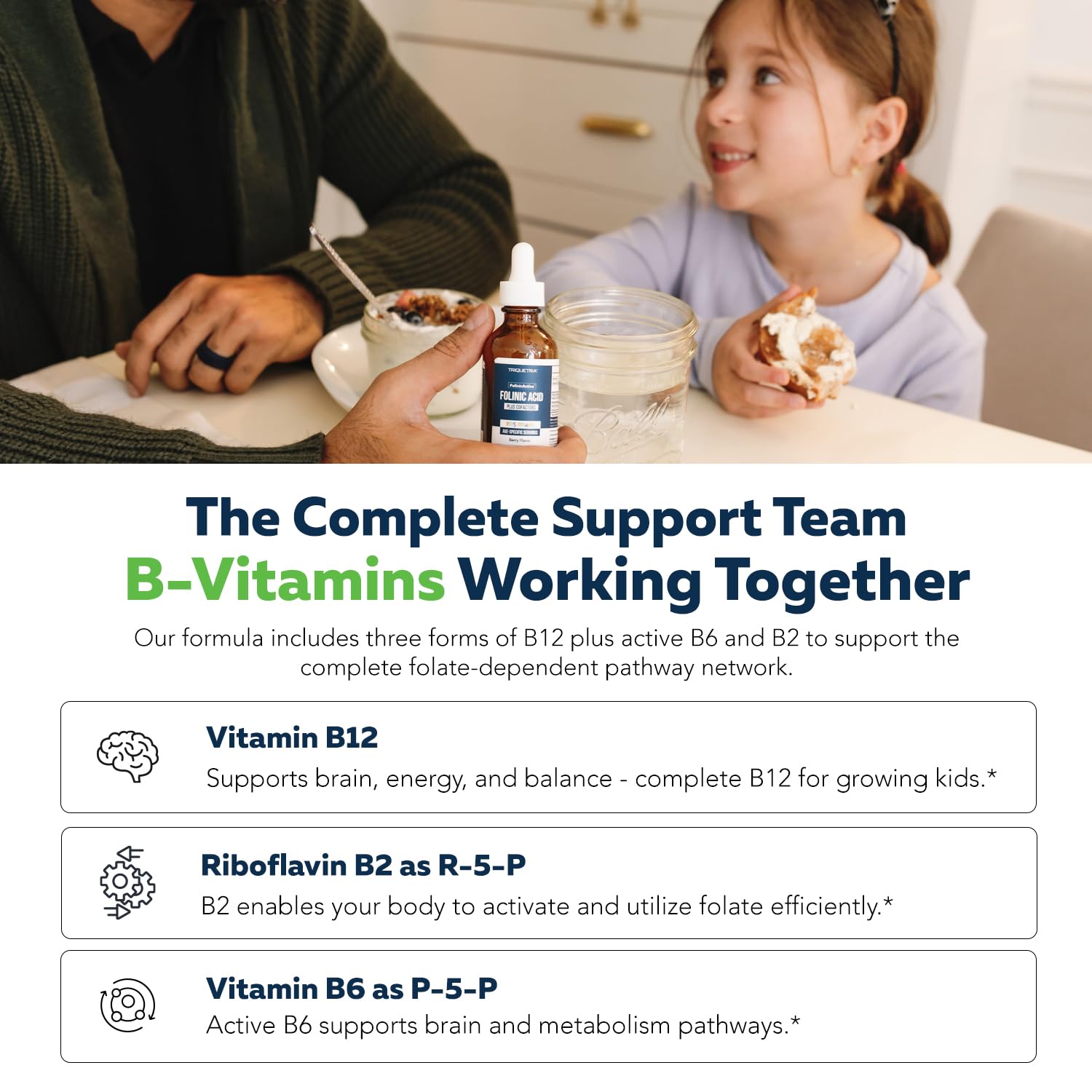 Organic FolinicActive Kids - Folinic Acid + B12, B6 & B2 Cofactors - Gentle Methylation Support for Mood, Energy & Cognition, Age Adjustable Dosing for Kids 1-18, Non GMO, Vegan, Berry Flavor (60mL)