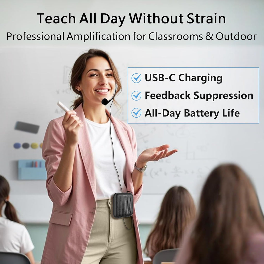 Buy now Norwii Bluetooth Voice Amplifier, Power Amplifiers, Portable Mini Wired Microphone Headset for Teacher Classroom & Outdoor Lectures, Teaching, Tour Guides, USB-C Rechargeable - 2000mAh, Black at indiglob india