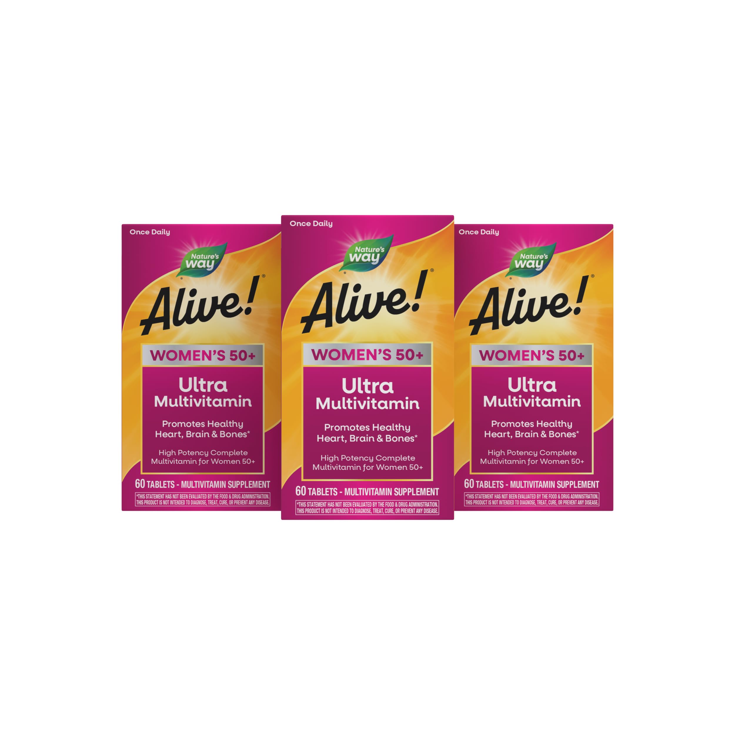 Nature's Way Alive! Women's 50 Plus Ultra Potency Multivitamin, 150 ct | Complete and High Potency Formula with Vitamin D3, C, E, and Methylated B12; Supports Heart, Brain, and Bone Health*.