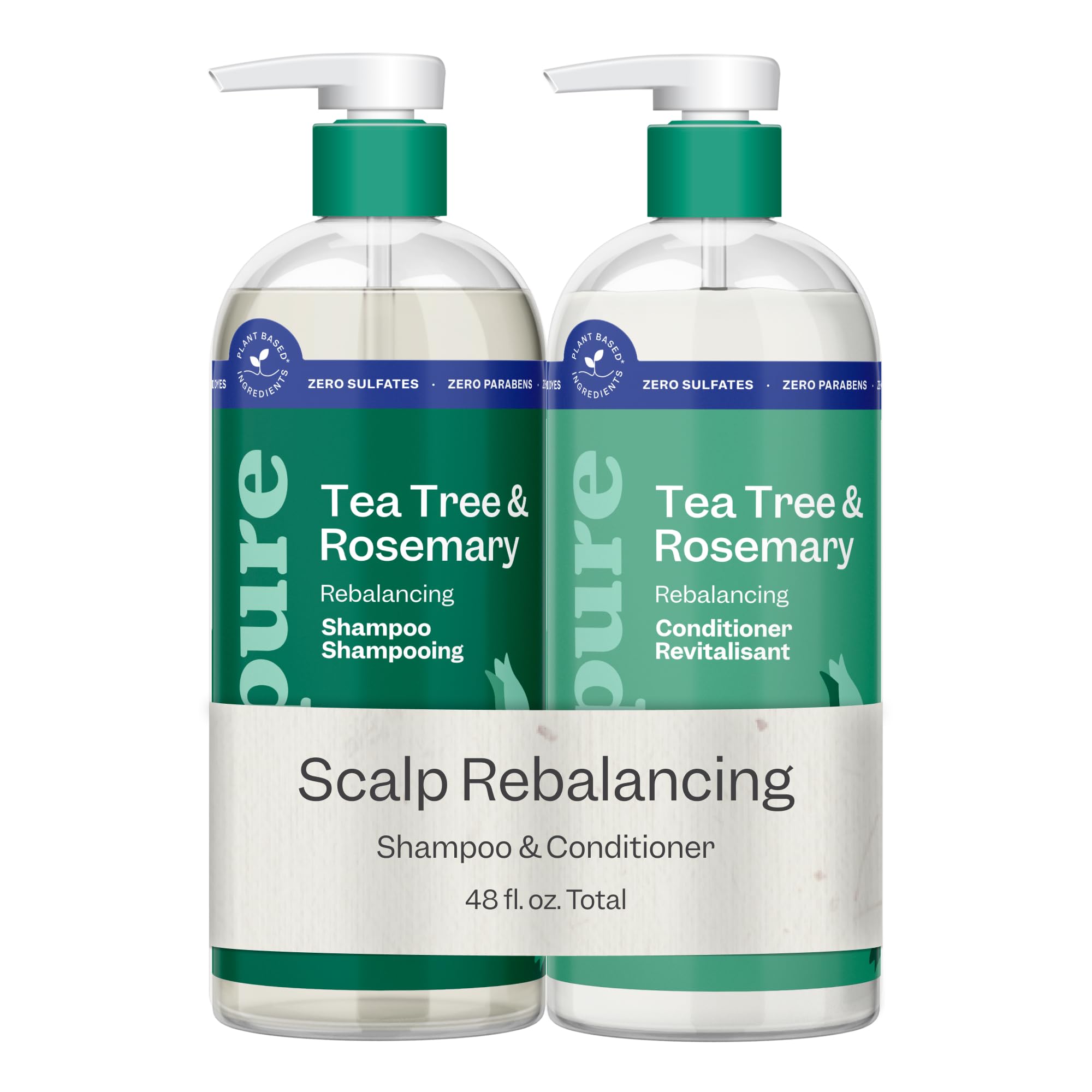 Renpure Tea Tree & Rosemary Rebalancing Shampoo & Conditioner Set 2x24oz | Plant-based*, sulfate-free duo cleanses and conditions to rebalance moisture and keep the scalp fresh for 72HR*