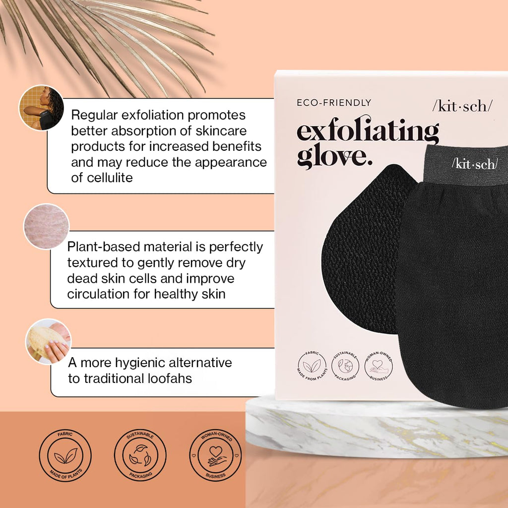 Kitsch Exfoliating Glove 1pc – Exfoliating Mitt - Black | Korean Exfoliating Mit & Deep Exfoliating Body Scrubber for Shower, Bath | Body Exfoliator Glove, Dead Skin Remover