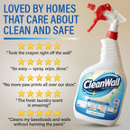 CleanWall Wall, Door & Baseboard Cleaner Spray – 32 oz Multi-Surface Formula Safe for Painted Walls – Made in USA – Family-Friendly – Tackles Everyday Kid Messes like Handprints, Smudges & Crayon