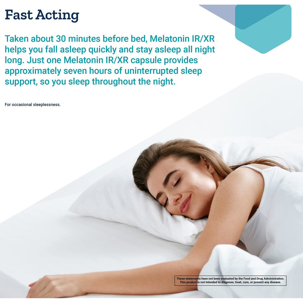 Life Extension Melatonin IR/XR 120 Capsules - Immediate & 7 Hour Extended-Release - Night Time Supplement - Supports Staying Asleep - Non-GMO, Gluten-Free