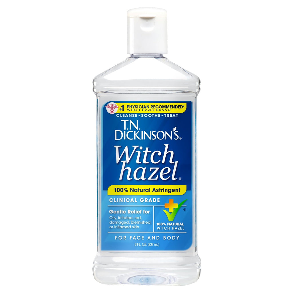 T.N. Dickinson's Witch Hazel 100% Natural Astringent | 8 Fl Oz | Pure Witch Hazel, Fragrance Free; Cleanses & Soothes Skin; Clinical Grade; for Face & Body
