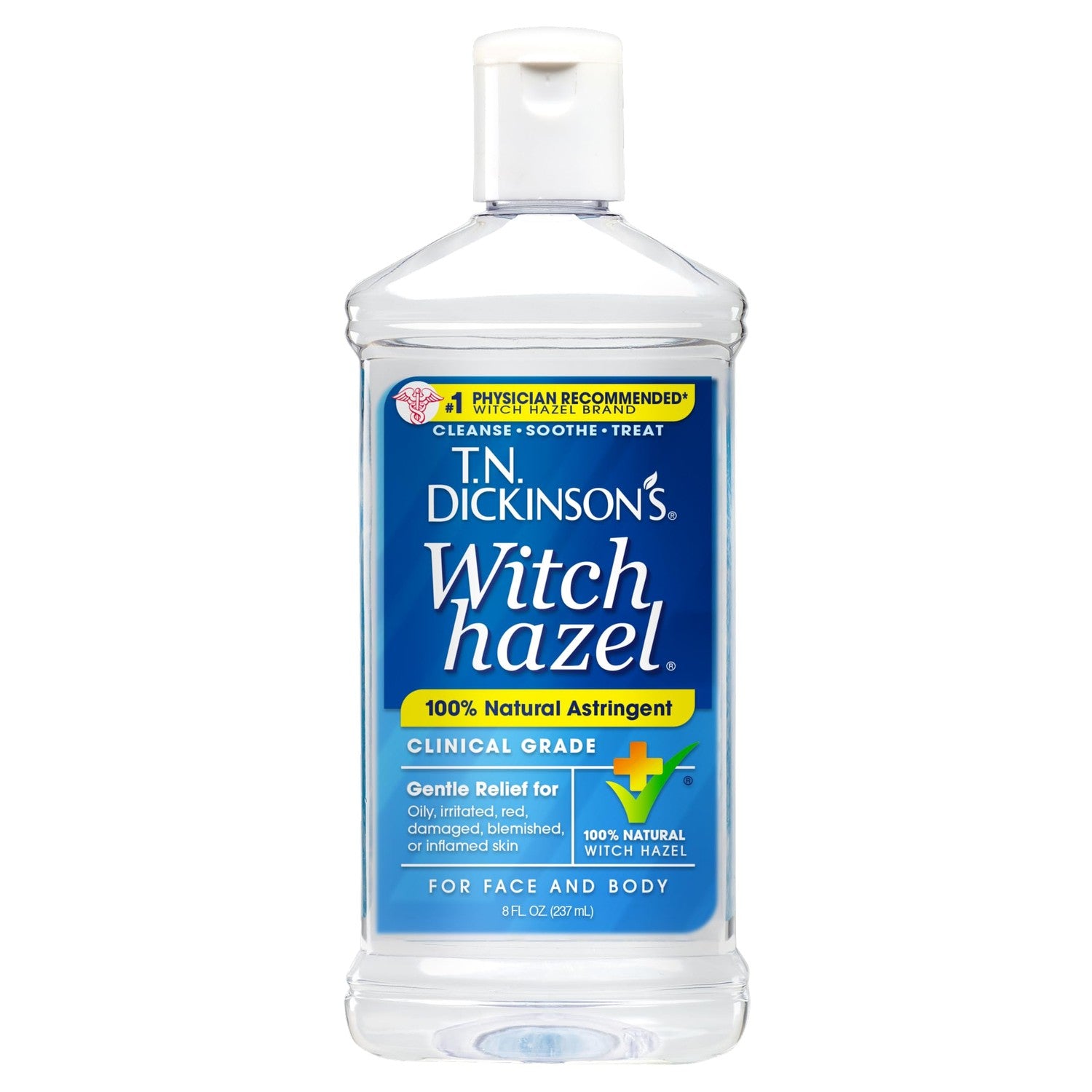 T.N. Dickinson's Witch Hazel 100% Natural Astringent | 8 Fl Oz | Pure Witch Hazel, Fragrance Free; Cleanses & Soothes Skin; Clinical Grade; for Face & Body