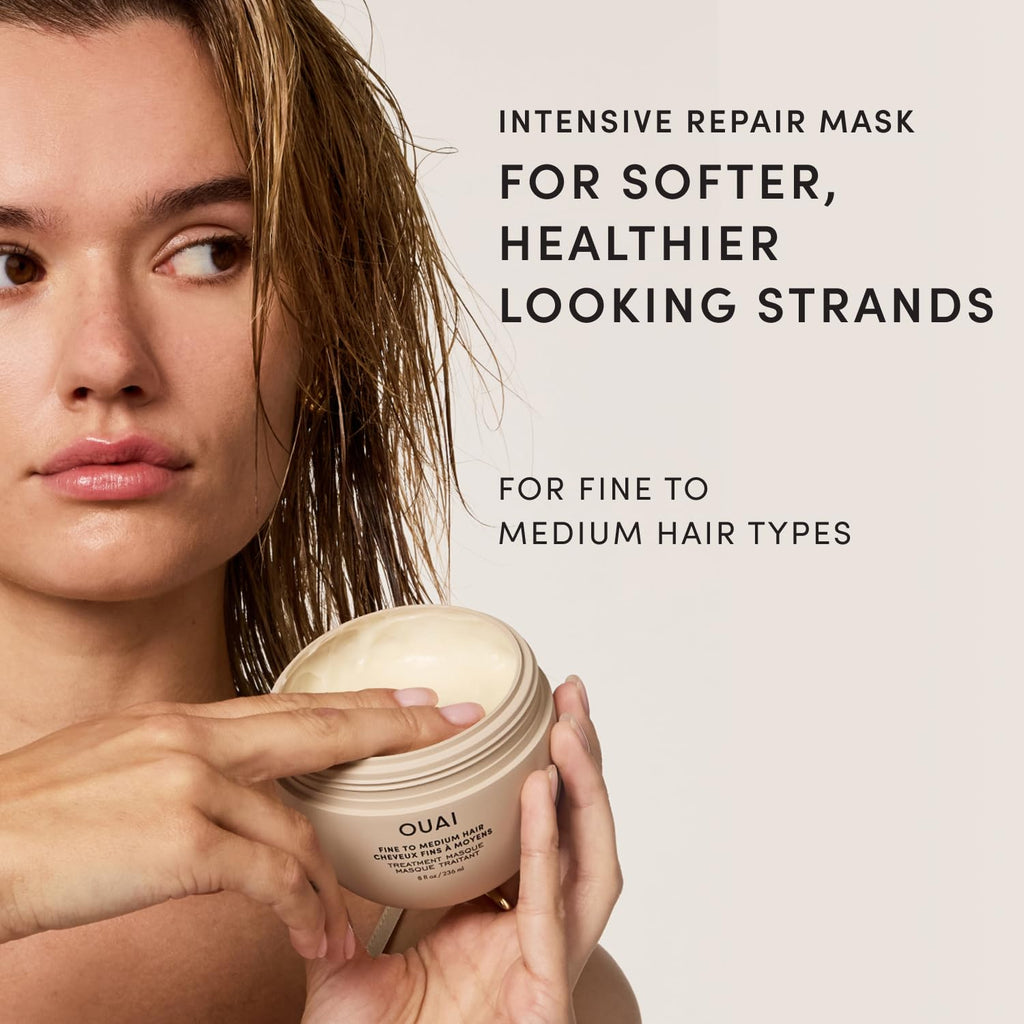 OUAI Fine to Medium Hair Treatment Mask- Deep Conditioning Hair Mask (8 oz) | Lightweight Deep Conditioning Hair Mask with Shea Butter, Keratin & Panthenol - Helps Hydrate, Strengthen & Repair Damage