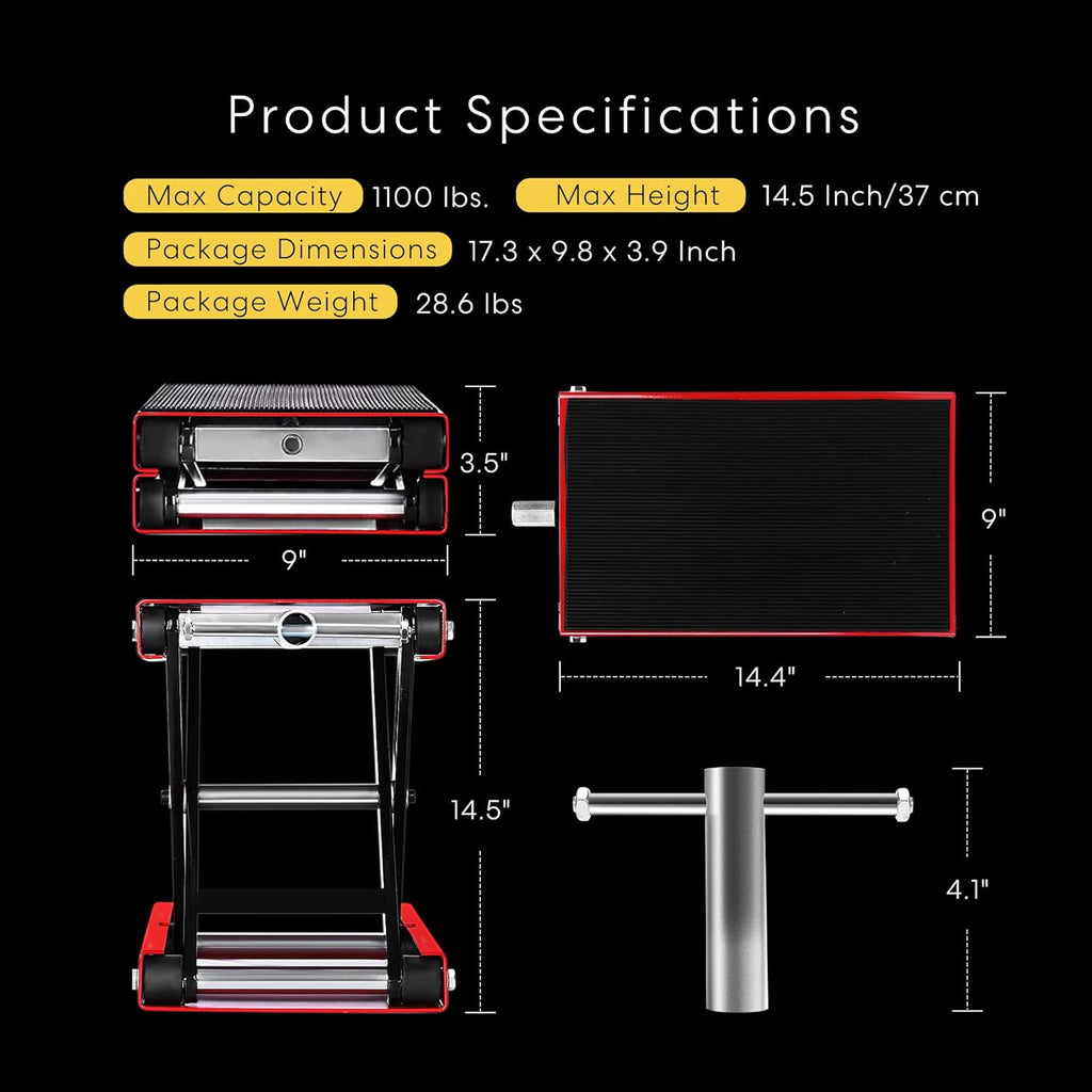 Buy now VIVOHOME Motorcycle Lift Scissor Jack Steel Wide Deck Hoist Crank Center Stand 1100 LBS Capacity for Motorcycles, ATVs, Dirt Bikes Red at indiglob india