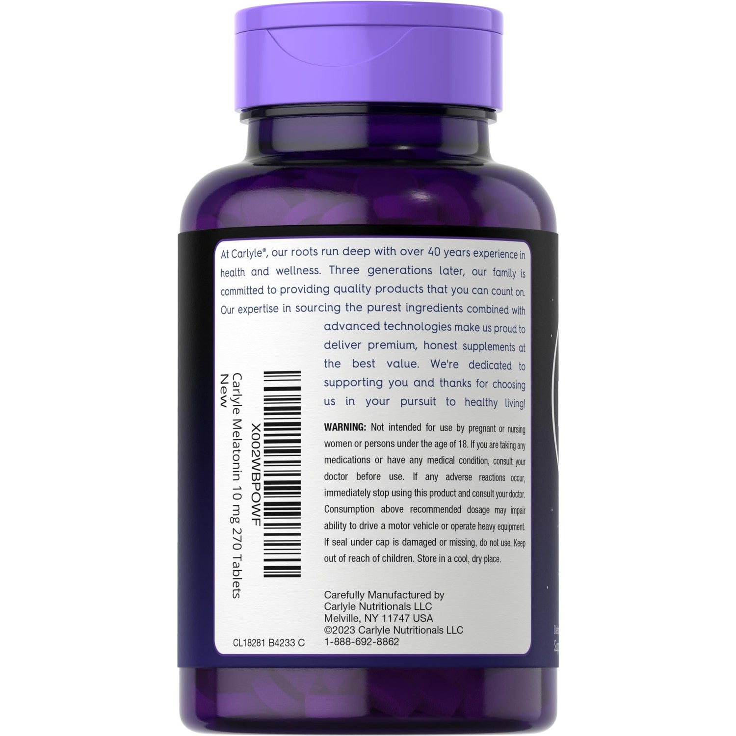 Carlyle Melatonin 10mg | 270 Tablets | with L-Theanine | Vegetarian, Non-GMO, Gluten Free Supplement