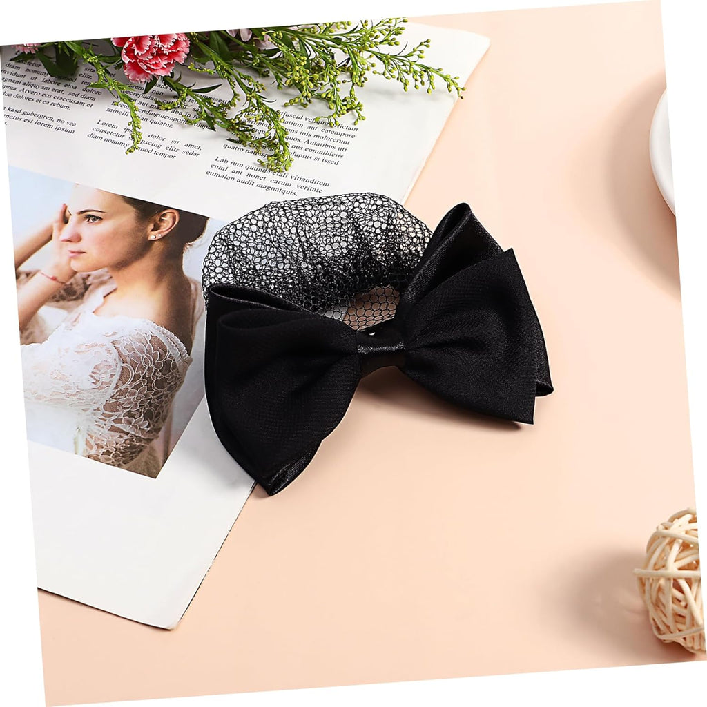 Buy now Beaupretty 2 Pieces Hair Snood Net Barrette Mesh Clip Elastic Butterfly Bun Bow Headdress for Lady Women Dance Office (Black) at indiglob india