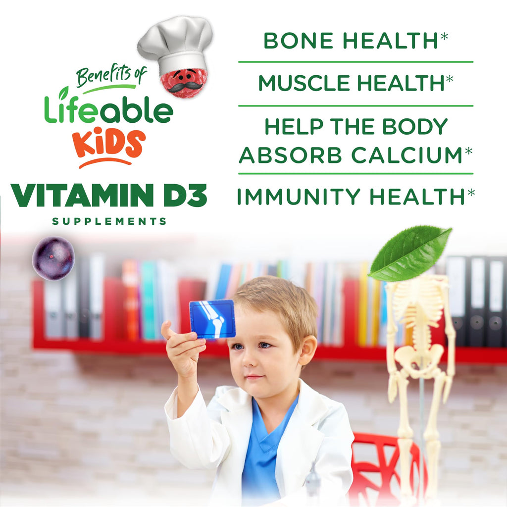 Lifeable Kids Vitamin D Gummies, D3 1000 IU, Vegetarian & Kosher, 90 Count