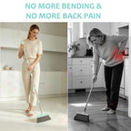 XXXFLOWER Broom and Dustpan Set with Cleaning Teeth, 54.5" Long Handle Indoor Sweeping Combo for Home Office Kitchen, Bluish Green