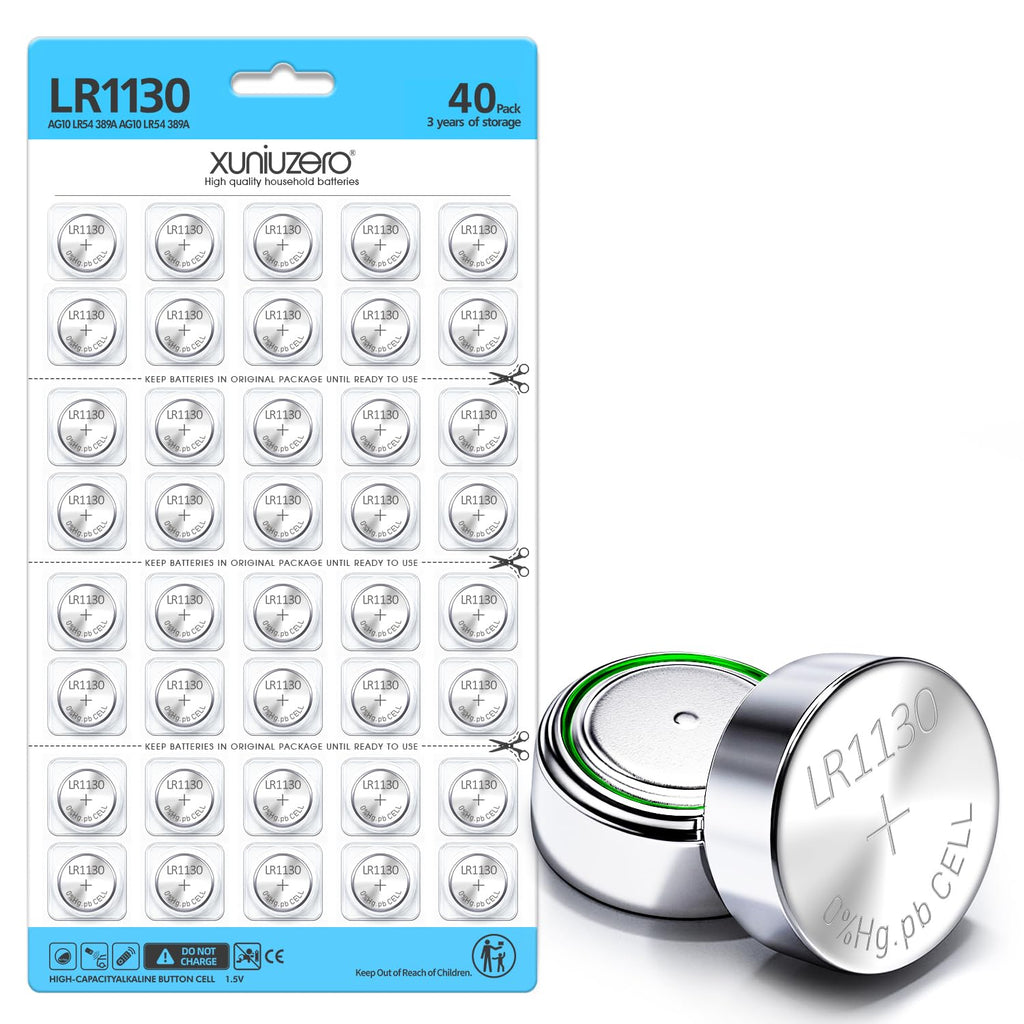 40 Pack LR1130 AG10 Battery 1.5V Long-Lasting Alkaline Button Cell Batteries