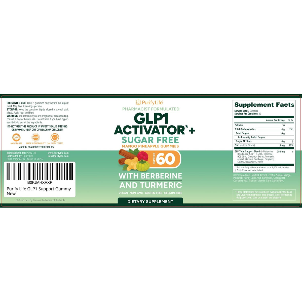 Sugar-Free GLP-1 Support Gummies with Berberine, Cinnamon and Turmeric
