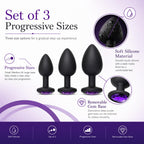 3PCS Silicone Jeweled Anal Butt Plug Training Set, Black