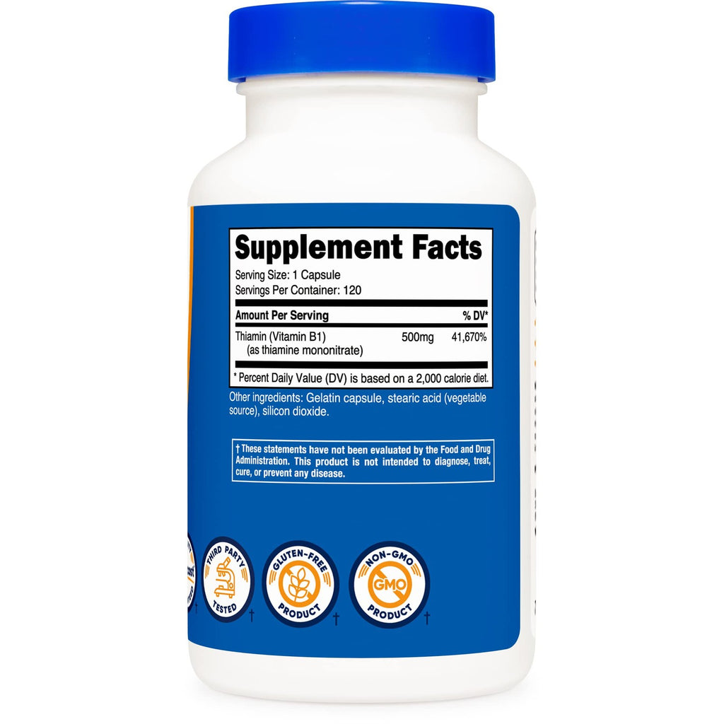 Nutricost Vitamin B1 (Thiamin) 500mg, 120 Capsules (2 Bottles)