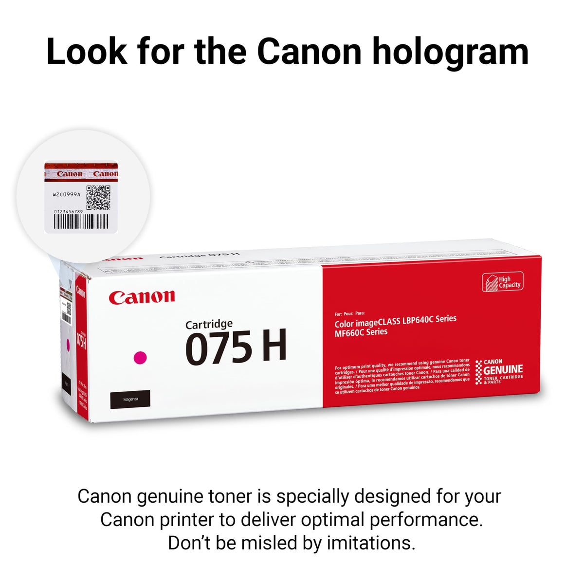 Canon Genuine 075 Magenta High Capacity Toner Cartridge Compatible with MF660 Series and LBP640 Series Laser Printers
