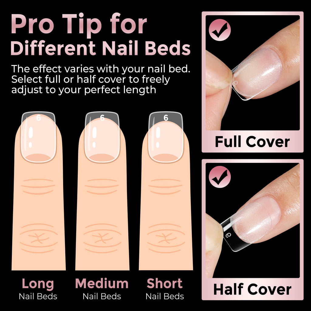 Luckyfairy Extra Short Square Fake Nails, Soft Gel Pre-Shaped Acrylic XS Short Square Nail Tips, Half Matte Full Cover Clear Press on Flase Nail Tips for Nail Extension Home DIY 240pcs/12 Sizes