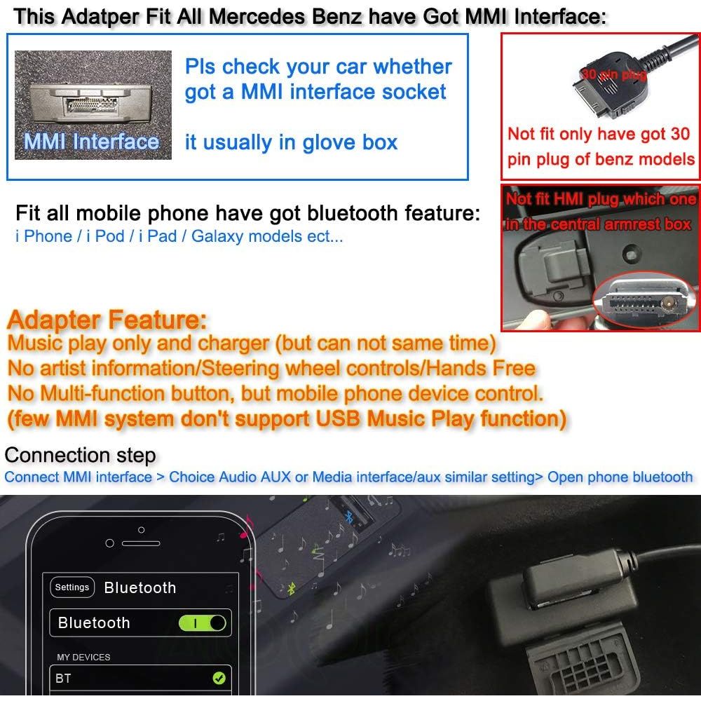 Buy now Bluetooth Adapter Compatible with Mercedes Benz MMI Port Cell Phone Apple iPhone iPod Android Capable Devices Play HiFi Music at indiglob india