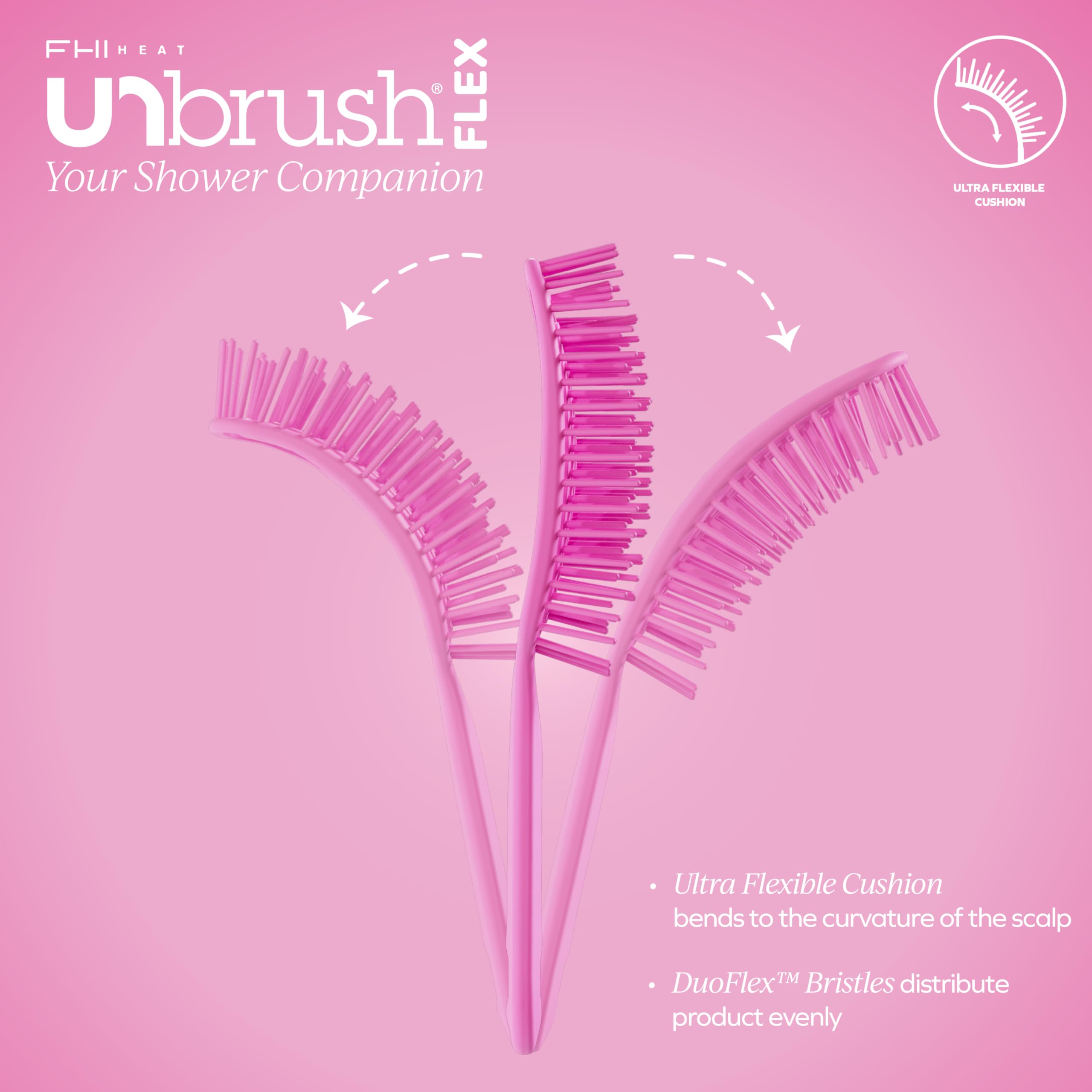 FHI Heat UNbrush Flex Detangling Brush - Ultra Flexible Hairbrush | DuoFlex Anti-Static Bristles for Removing Tangles, Massaging Scalp & Faster Styling - Pain-Free Hair Brush Detangler