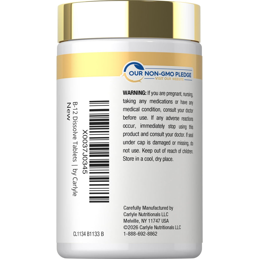Carlyle Vitamin B12 Sublingual 2500 mcg | 250 Fast Dissolve Tablets
