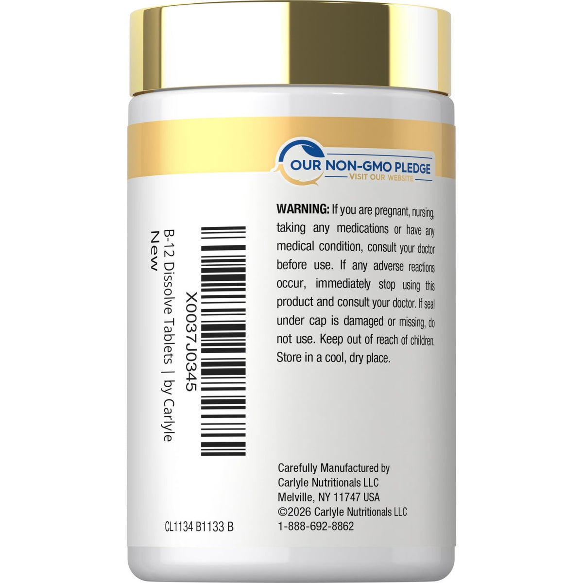 Carlyle Vitamin B12 Sublingual 2500 mcg | 250 Fast Dissolve Tablets