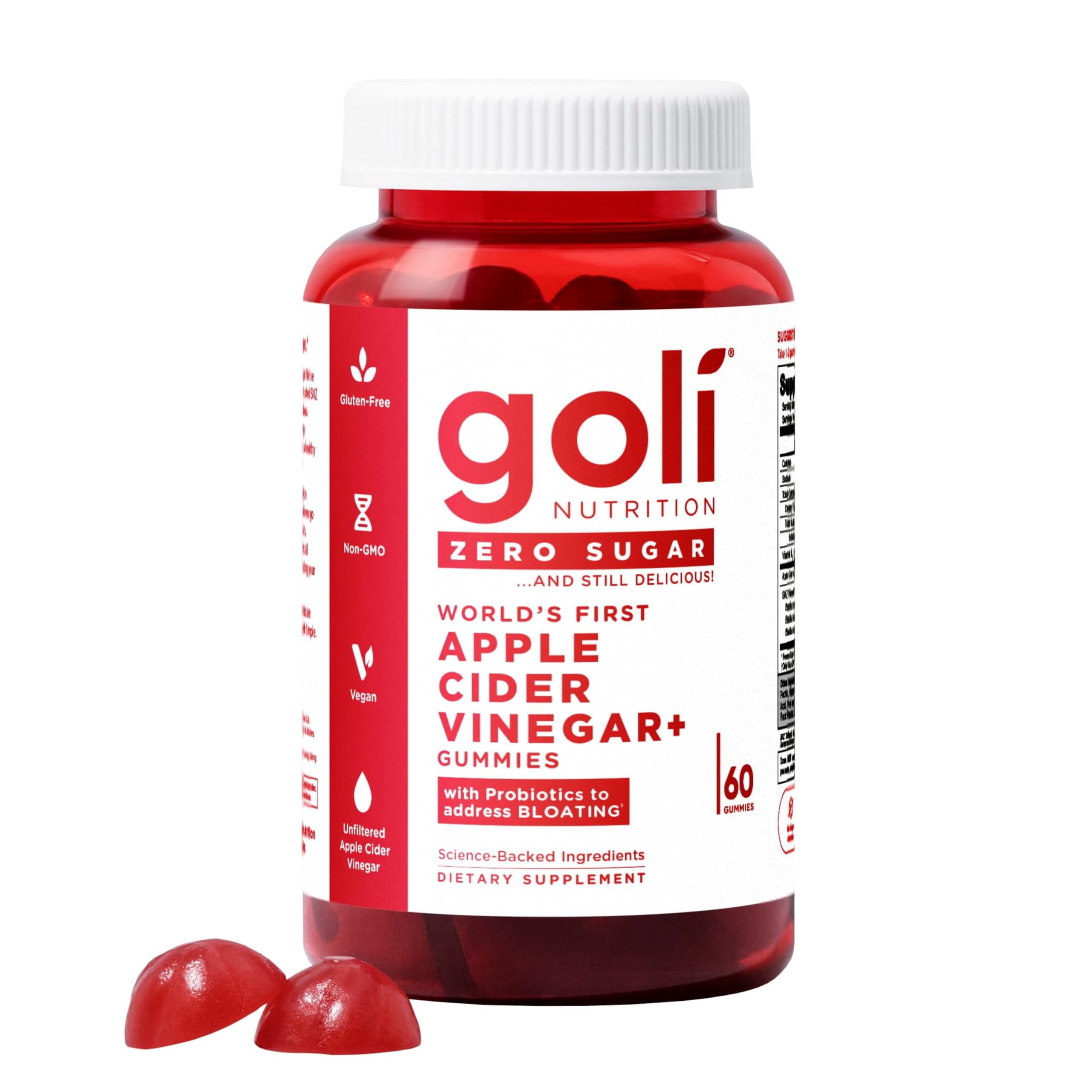 Goli Zero Sugar Apple Cider Vinegar Gummies, 60 Count Each (3 Pack, 180 Total) – ACV with Vitamin B12 & Probiotics, No Sugar Alcohols, Vegan, Keto & Gluten Free