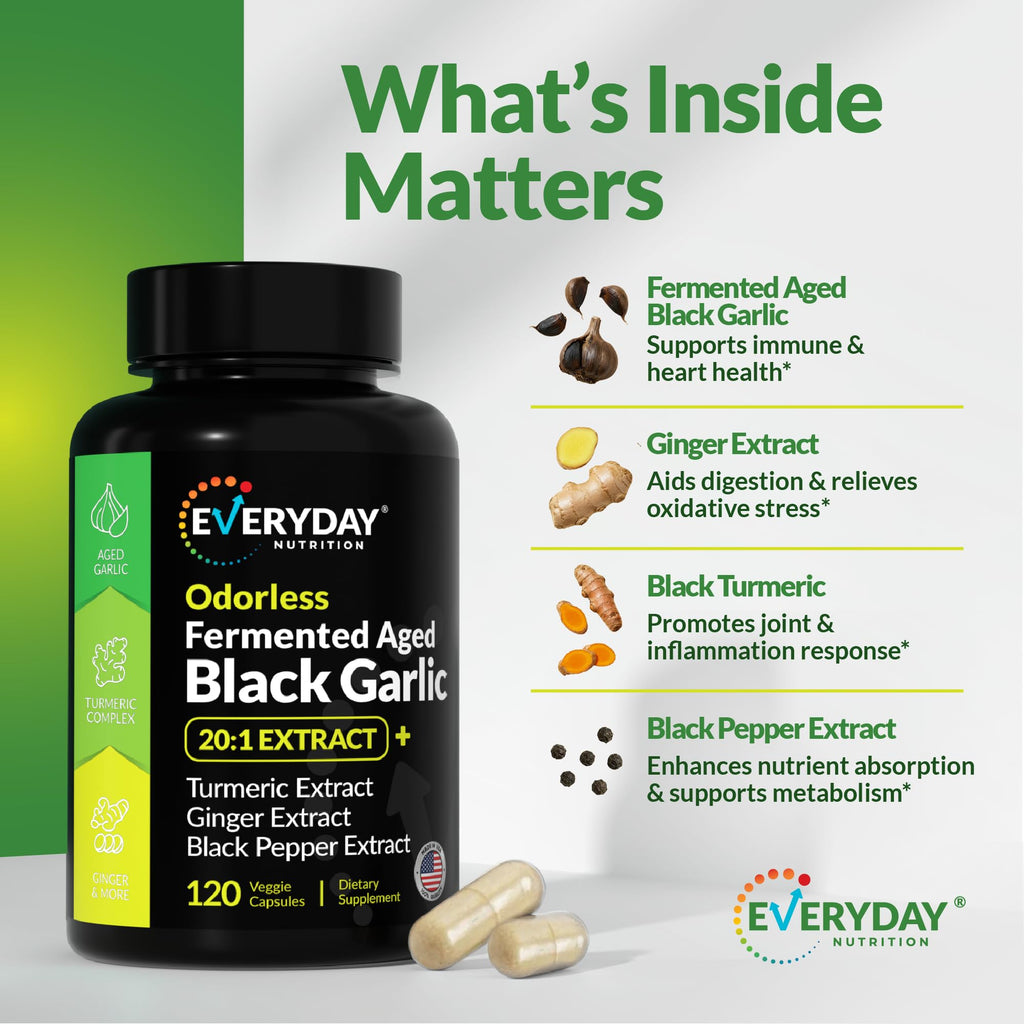 4-in-1 Fermented Odorless Aged Black Garlic 120 Capsules 60 Servings