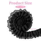 5 Yards Double Layer Ruffle Trim, 1.97 in Width Black Lace Ribbon, Vintage Lace Fabric Embroidered for Sewing, Clothes, Dresses, Craft, Bag, Gift Package, Wedding Decoration