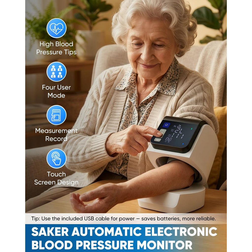 Saker Blood Pressure Monitor Upper Arm, No-Wrap BP Machine, FDA-Cleared
