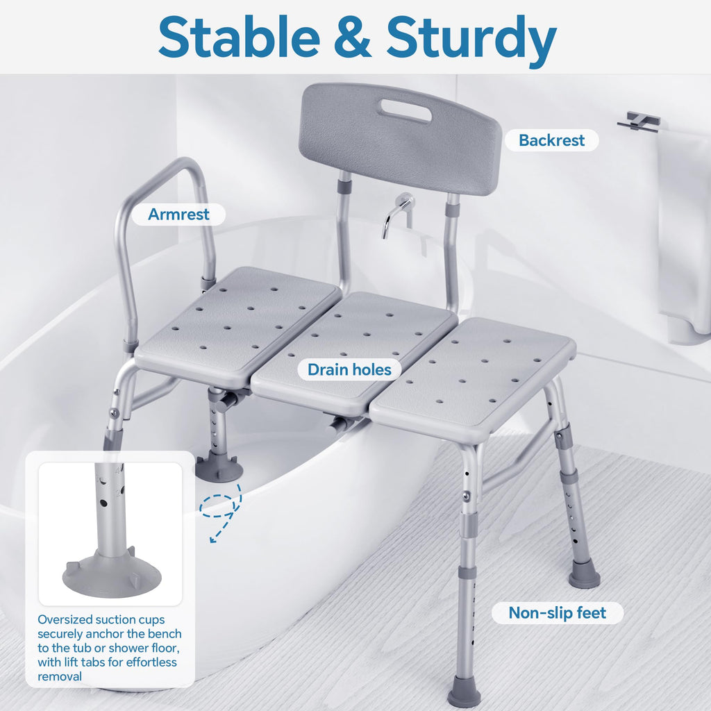 HOMLAND Tub Transfer Bench with Backrest for Bathtub, Height Adjustable