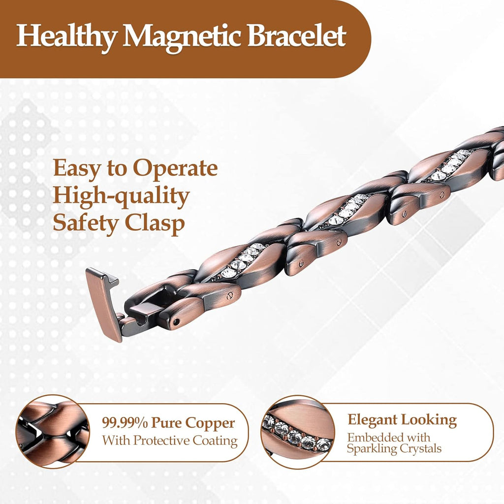 Buy now Jecanori Pure Copper Bracelets for Women,Ultra Magnetic Bracelets for Women with 3500 Gauss Magnets,Crystal Valentine's Day Jewelry Gift, Sizing Tool at indiglob india
