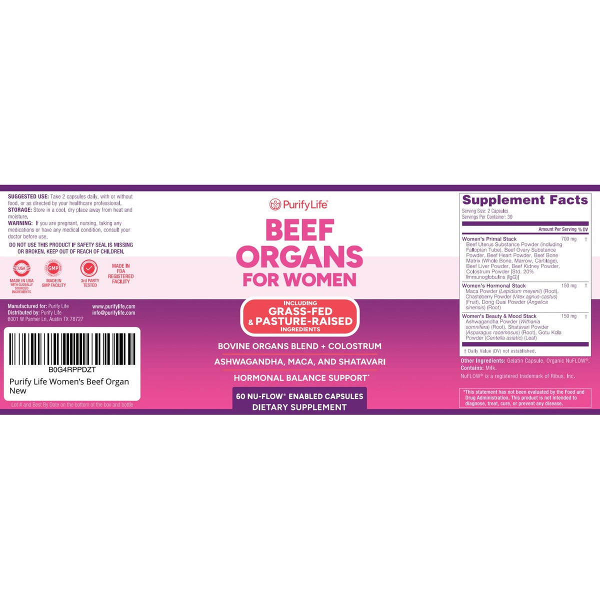 Grass-Fed Primal Beef Organ Supplement for Women, Hormone Balance for Women