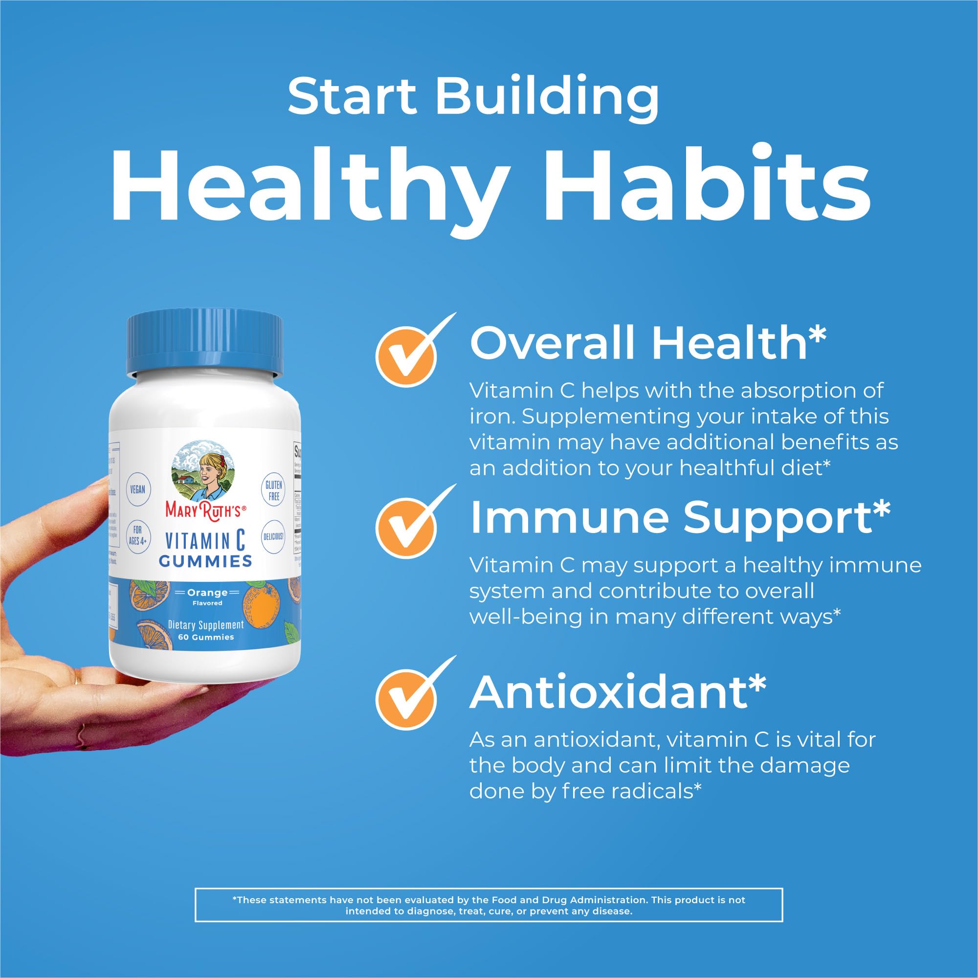 MARYRUTH'S Vitamin C Gummies for Adults & Kids, Immune Support, 60 Servings | Immune Support, 60 Servings