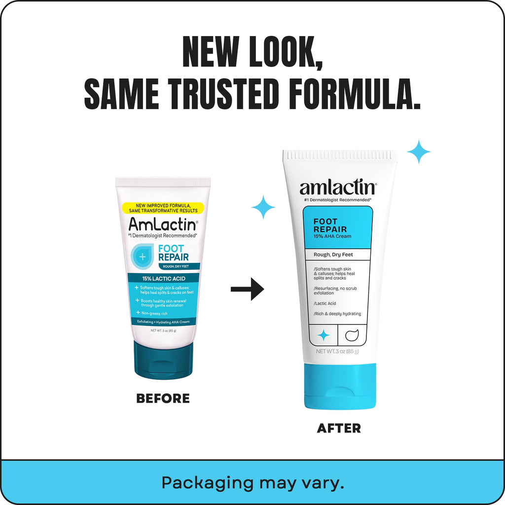 AmLactin Foot Repair Cream, 15% Lactic Acid for Cracked Heels, 3 oz | 15% lactic acid foot cream exfoliates, softens calluses and moisturizes dry, cracked heels and rough feet without scrubbing.