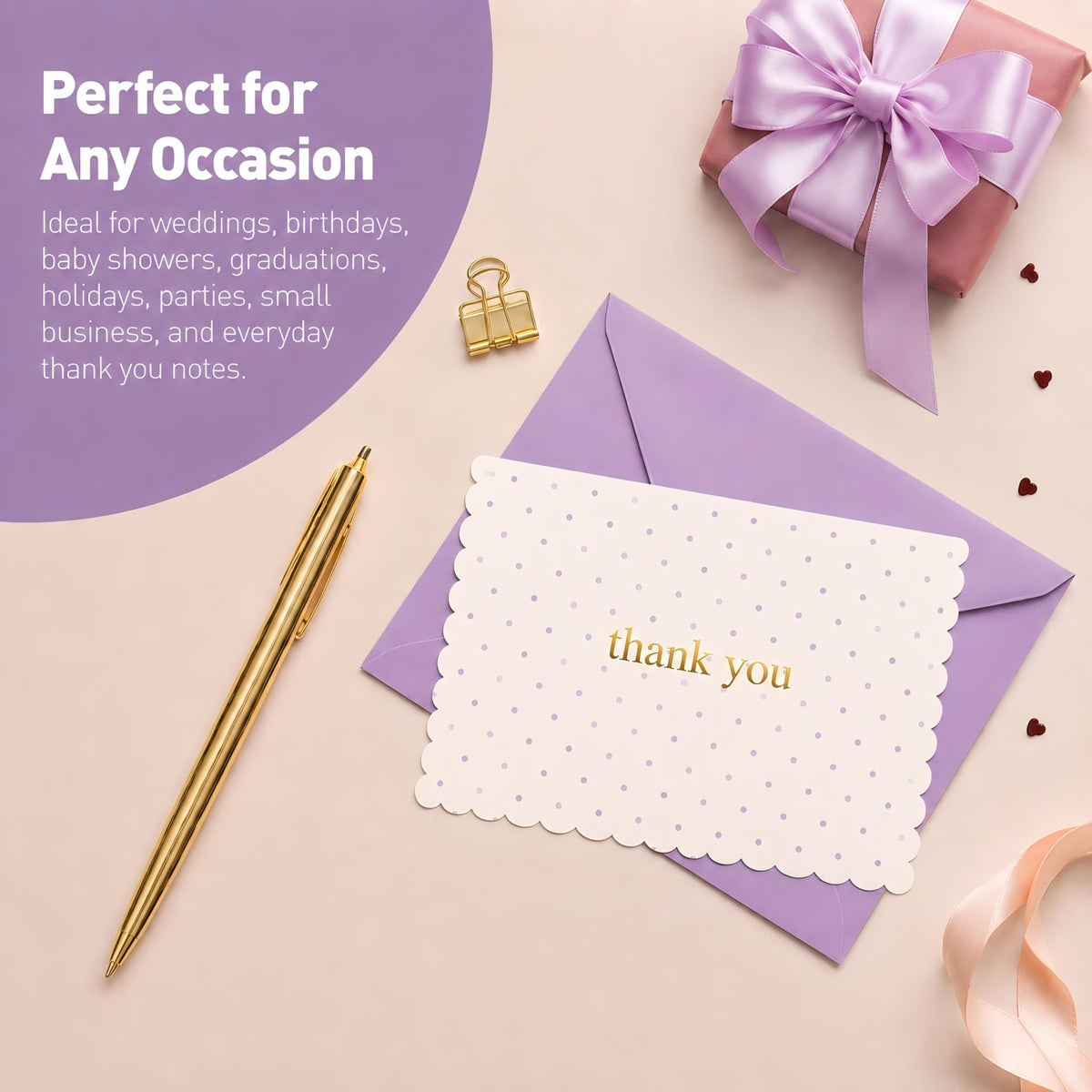 30 Thank You Cards with Matching Color Envelopes, Gold Foil Stickers & Storage Box, 4x6 Inch Thank You Notes, 6 Scalloped-Edge Designs, Blank Inside for Personal & Small Business Use