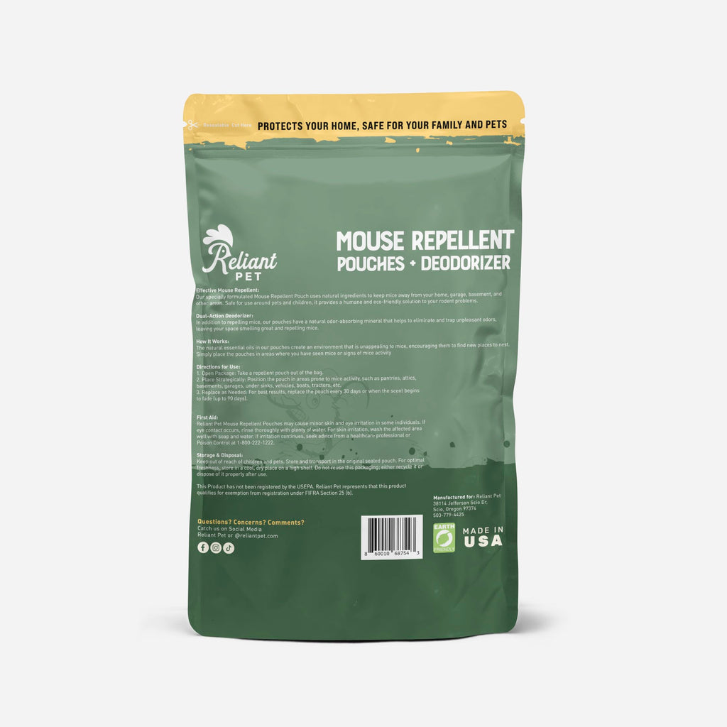 Reliant Pet Mouse Repellent Pouches - Rodent Repellent Made in USA (12 Pouches) - Keep Rodents Out of Cars Engines - Mice Repellent Indoor and Outdoor - Mouse Deterrents that Work with Peppermint Oil