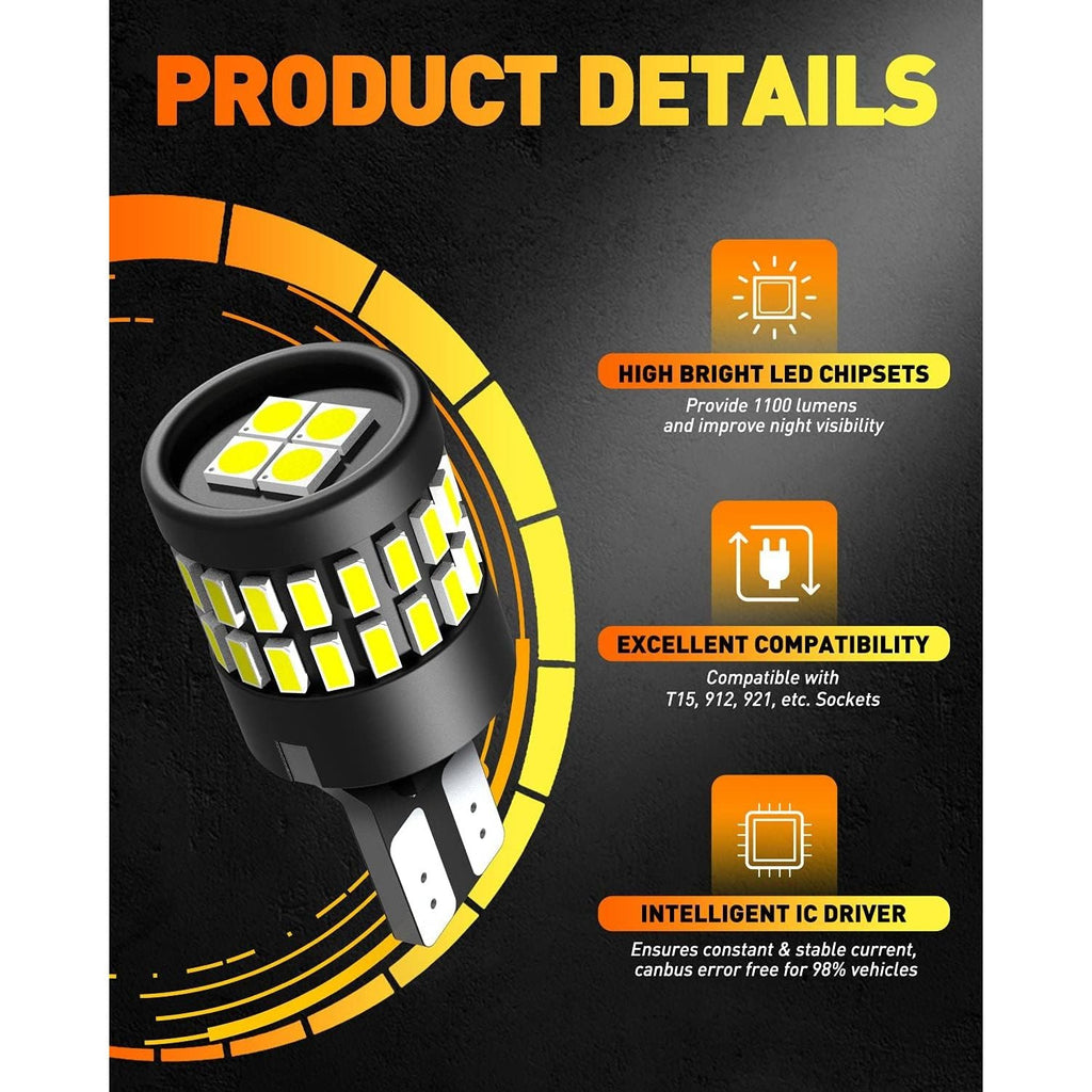 Buy now OXILAM Upgraded 912 921 LED Bulb Reverse Lights, Backup Light Bulbs for Car, 300% Higher Brightness 6000K White, Mini Size Non-polarity Canbus Error Free T15 906 W16W Bulb, Pack of 2 at indiglob india