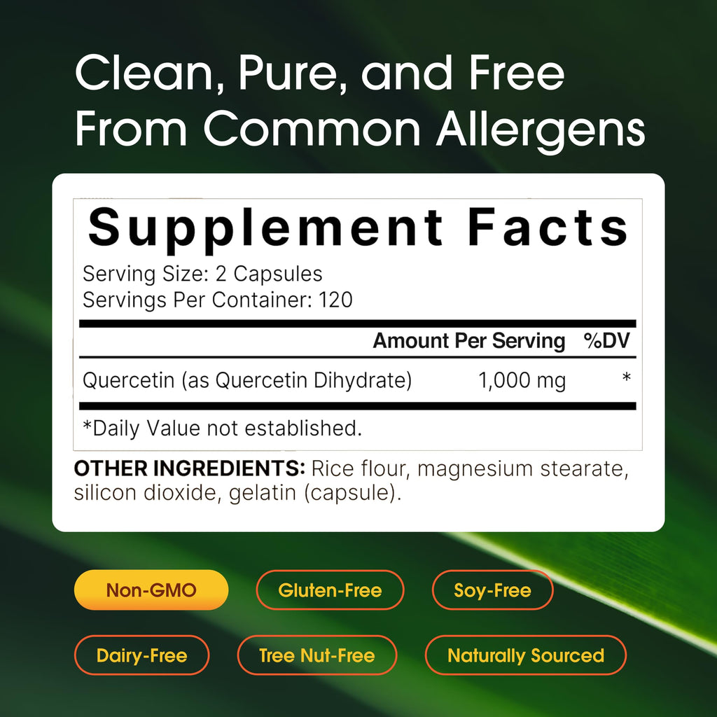 NatureBell Quercetin 1,000mg - 240 Capsules - Ultra Strength Supplement for Healthy Immune Support* - Quercetin Dihydrate from Sophora Japonica - 3rd Party Tested - Single-Ingredient Purity