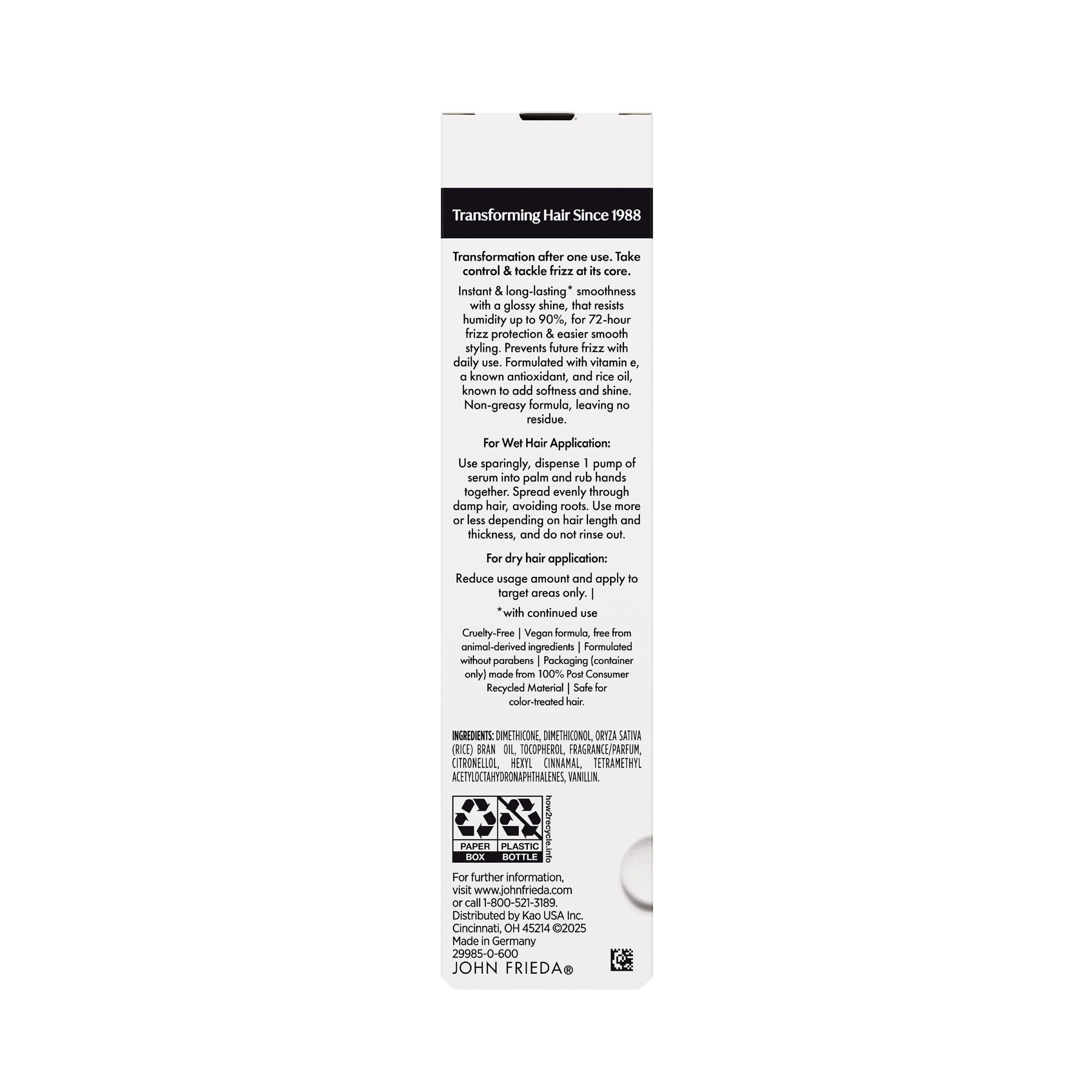 John Frieda Frizz Ease Extra Strength Hair Serum, 1.69 fl oz | Anti-frizz Serum for Thick, Coarse Hair, Vitamin E and Rice Oil, Heat Protection, Smoothing, Hydrating